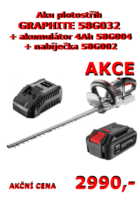 Aku plotostřih  GRAPHITE 58G032  + akumulátor 4Ah 58G004 + nabíječka 58G002